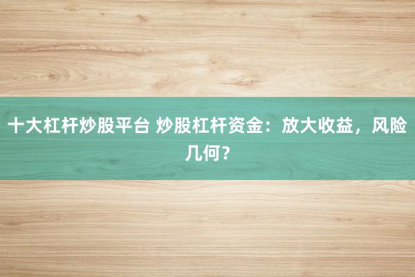 十大杠杆炒股平台 炒股杠杆资金：放大收益，风险几何？