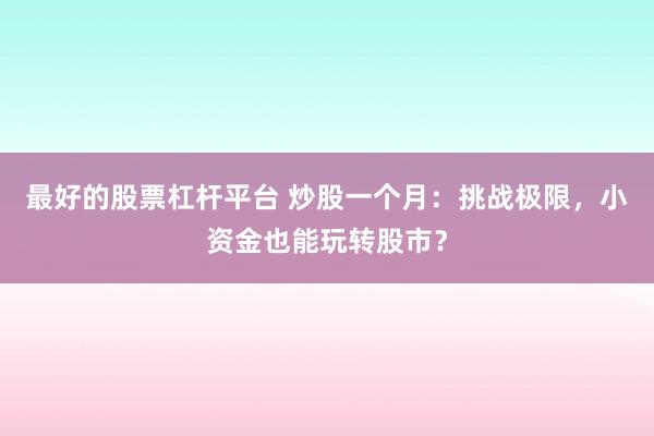 最好的股票杠杆平台 炒股一个月：挑战极限，小资金也能玩转股市？