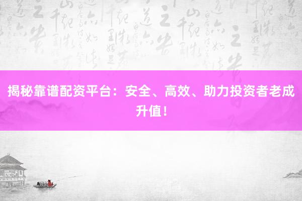 揭秘靠谱配资平台：安全、高效、助力投资者老成升值！