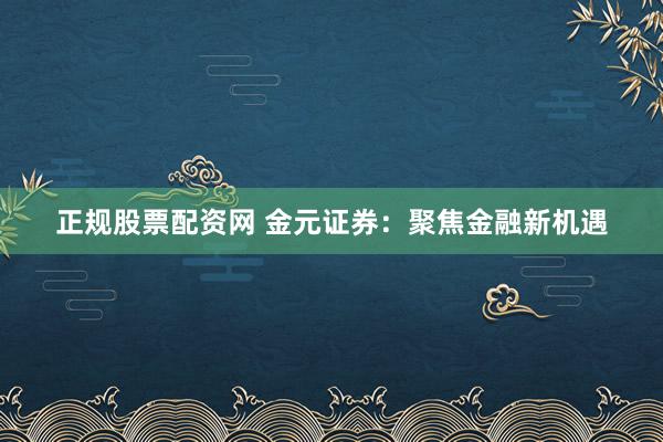 正规股票配资网 金元证券：聚焦金融新机遇