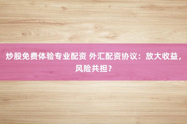 炒股免费体验专业配资 外汇配资协议：放大收益，风险共担？